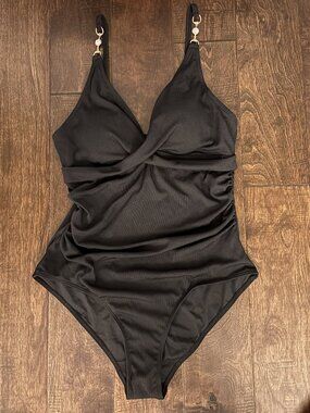 Swimall Black one Piece w/jewel detail (lightly padded) New size L